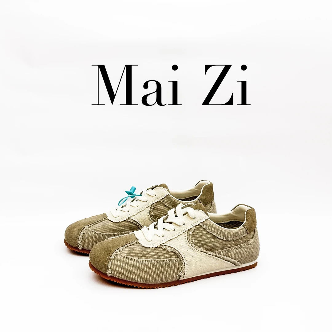【MaiZi】休闲德训鞋华夫鞋2025新款女鞋真皮复古时尚百搭低帮透气