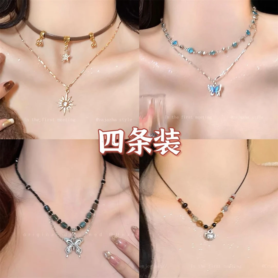 合金项链 美拉德太阳星星项链女复古个性choker锁骨链甜酷辣妹高