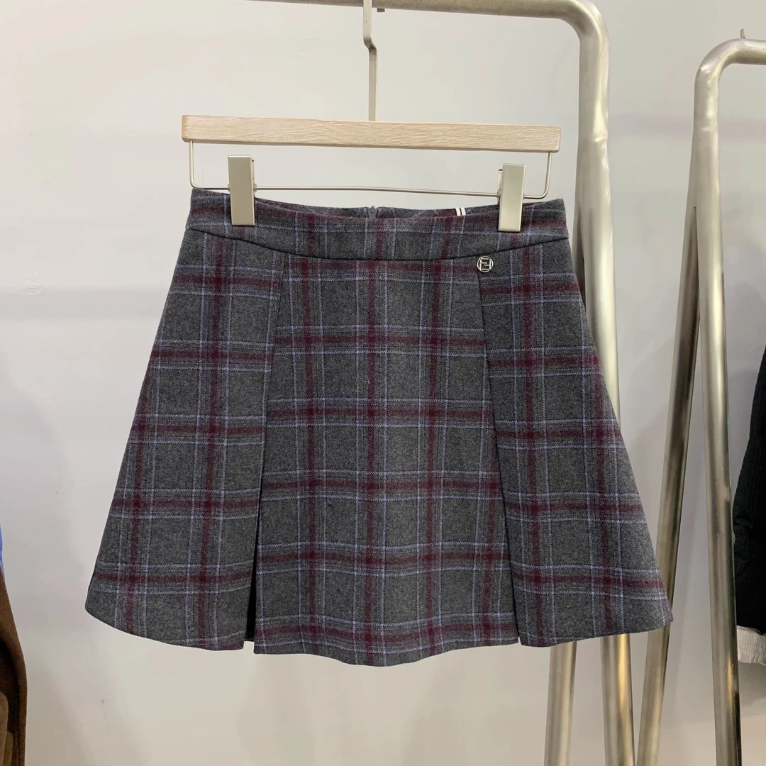 FIZZFLY | 设计师品牌 秋冬 羊毛 灰色 格子 半身裙