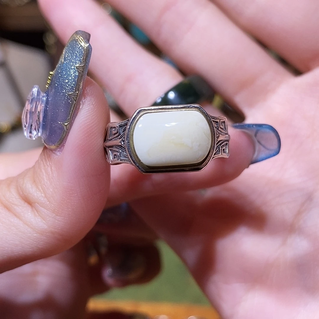 琥珀银S925镶嵌戒指大*