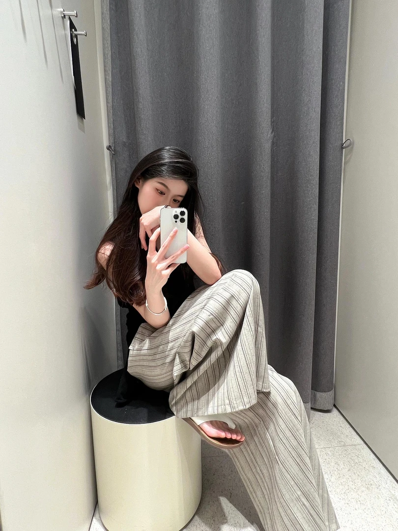 裤长110cm高个子180加长条纹阔腿休闲裤女夏季慵懒风气质直筒裤子