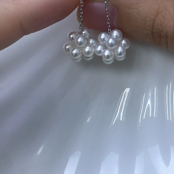 耳饰银S925镶嵌淡水珍珠