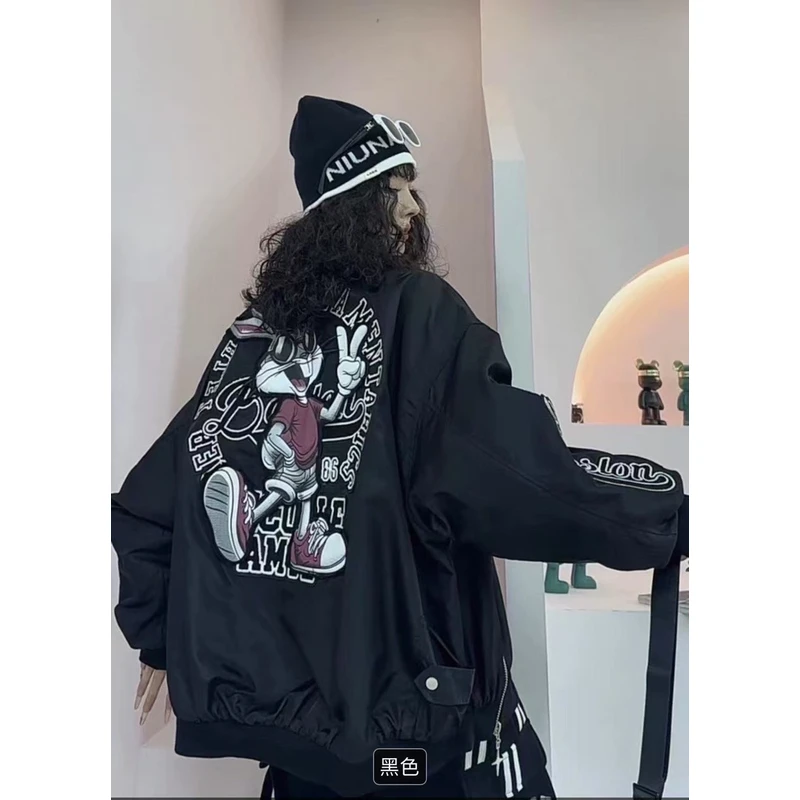 欧货卡通潮牌棒球服外套女春新款宽松洋气高级感轻奢美式飞行夹克