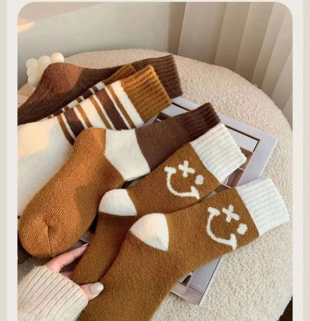 【5双装】加厚超厚毛圈男女秋冬季中筒袜保暖抗寒时尚博肯美拉德