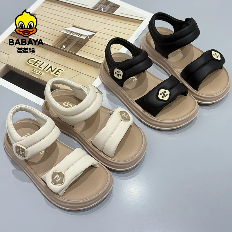 芭芭鸭2025夏季女童凉拖纯色简约一字拖女孩凉拖EVA3-14岁沙滩鞋