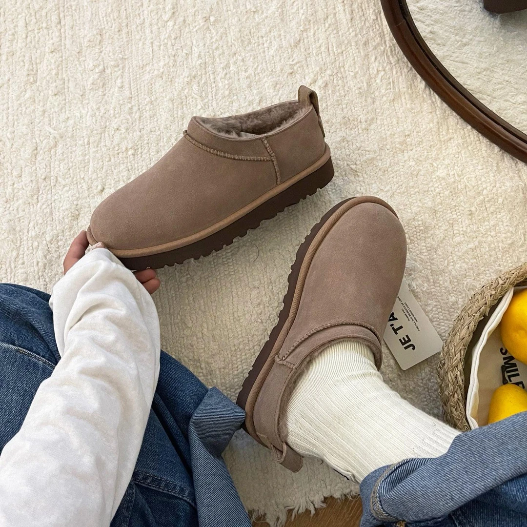 【奥莱】桑坡超迷你雪地靴女2025新款冬季羊皮毛一体低帮平底懒人加