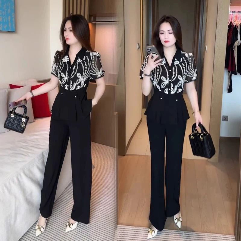 职业时尚女装套装2025年新款时尚减龄洋气质夏款休闲时髦两件套裤