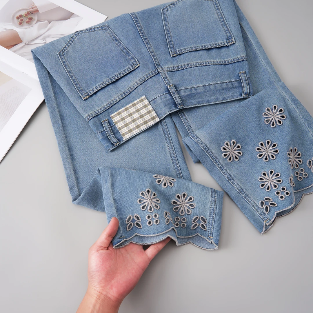 A牛仔裤夏季女潮流薄款百搭高腰直筒长裤莱赛尔女裤