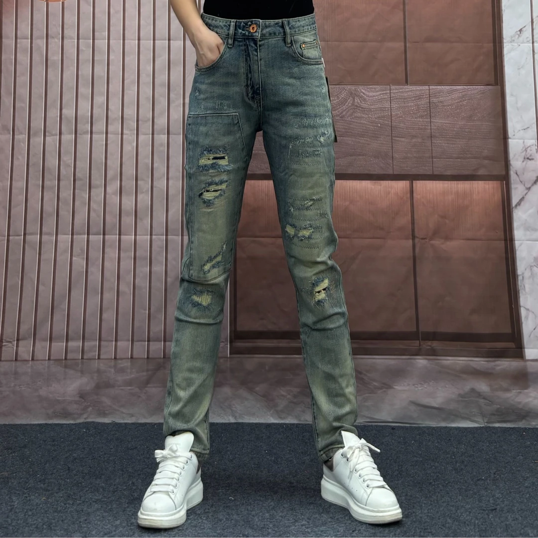牛仔裤男长裤春夏秋冬新款复古小直筒修身显瘦休闲破洞裤男装四季