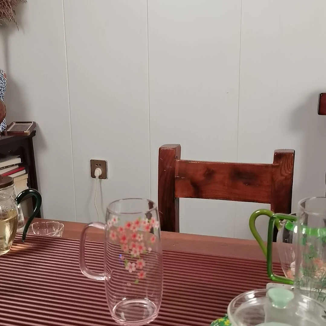 手柄款高硼硅玻璃落英缤纷绿茶杯