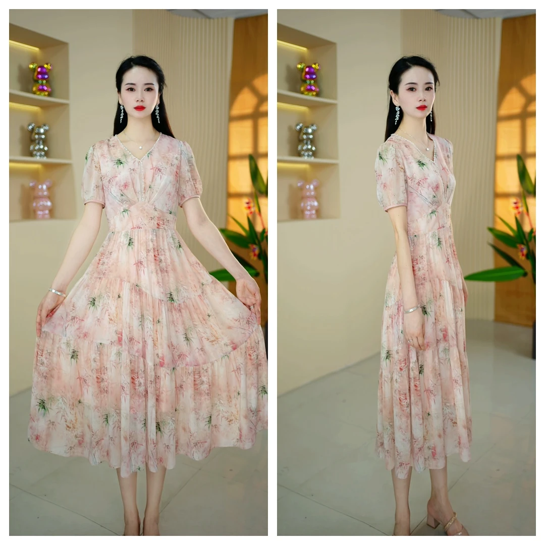 【现货】DY5043夏季新款气质修身减龄长裙显瘦时尚收腰百搭连衣裙