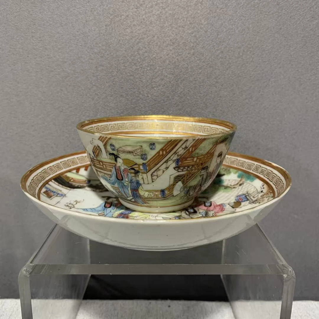 清乾隆  广珐琅彩人物故事纹杯碟（一套）