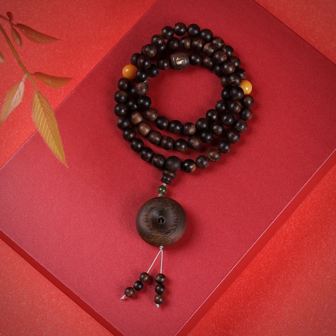 沉香【瘿华环】 -沉水越南芽庄留疤老白棋0.8脖挂+平安扣设计款LL