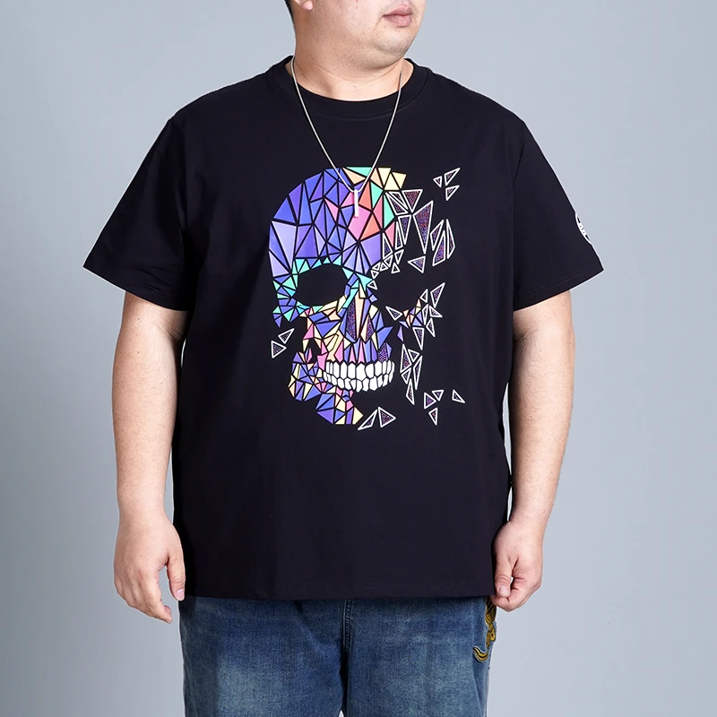 LIUGEJIA/六个加潮牌大码男装夏季胖子宽松烫钻圆领T恤T176016