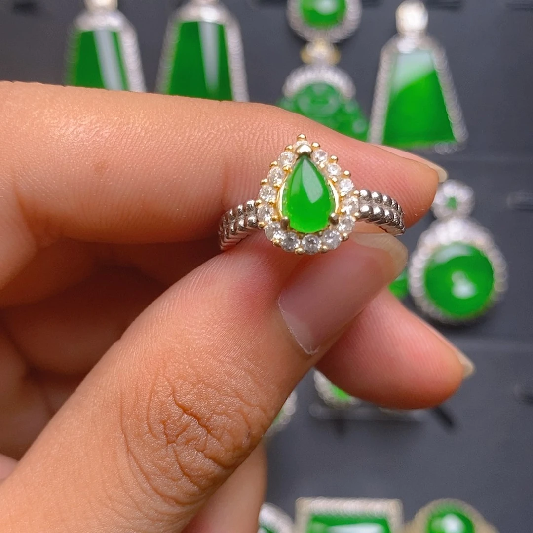 翡翠戒指银S925镶嵌戒指