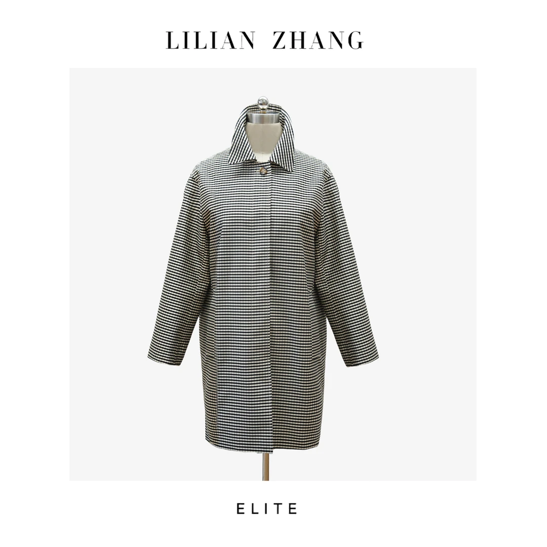 定制—复古风尚—英式老钱—经典格纹翻领长袖宽松风衣外套  2507001