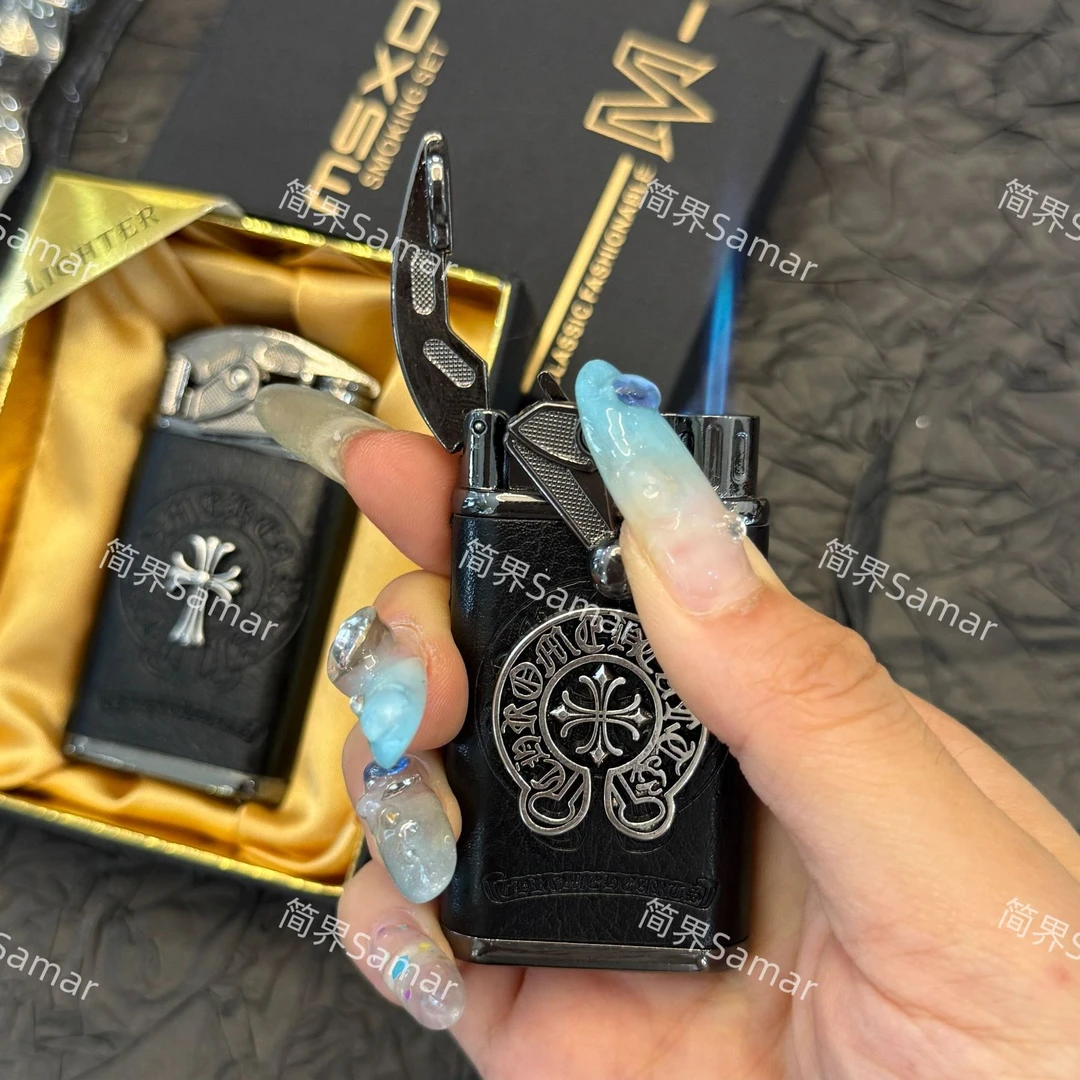 【简界品牌正品原创】克罗高级轻奢皮纹直冲充气打火机送男友佳品