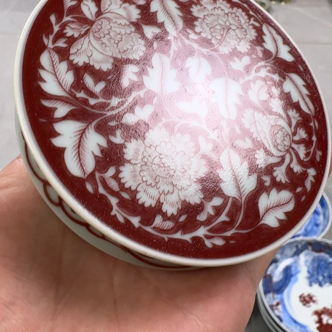 杯釉里红国色天香盖置