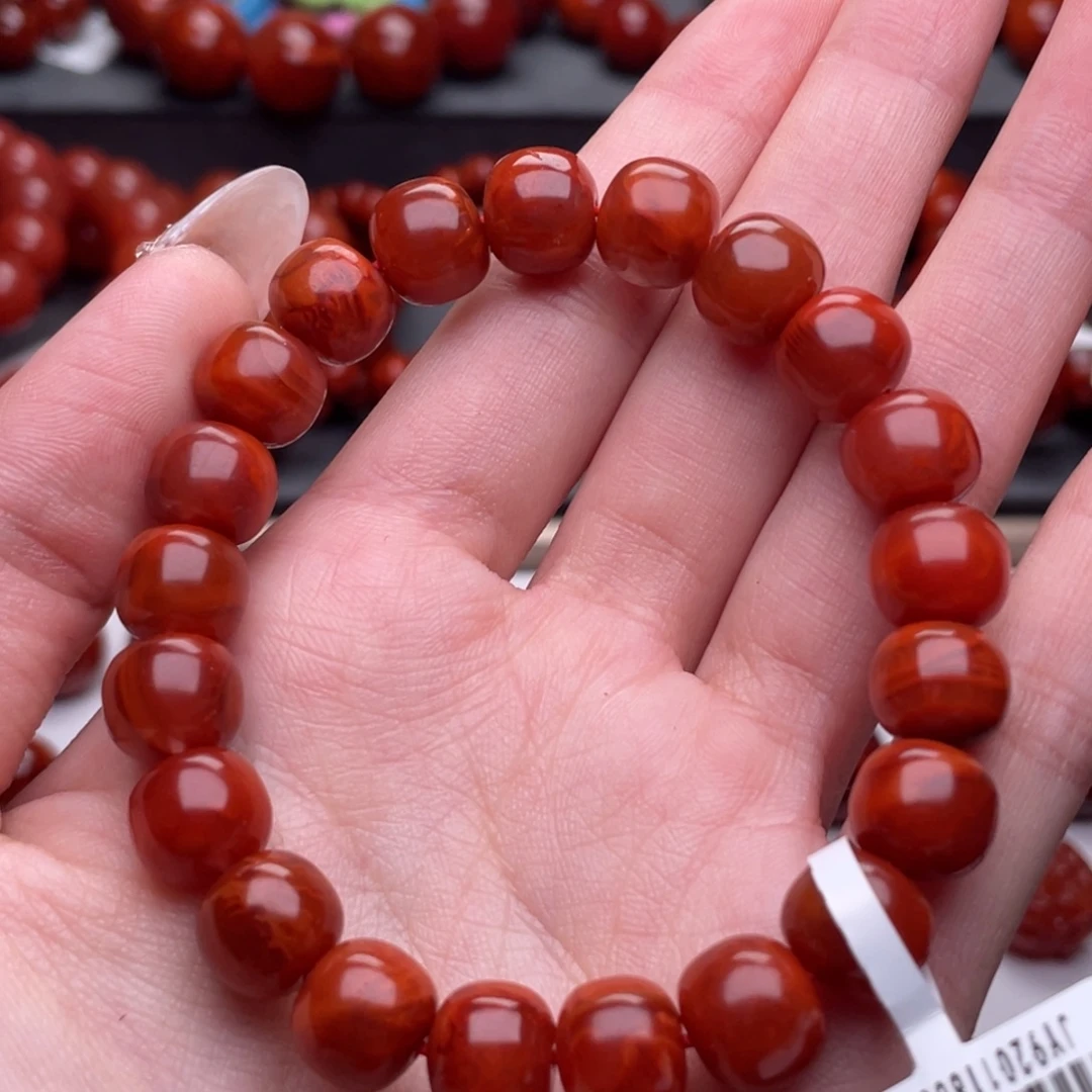 南红玛瑙未镶嵌手链X10mm收藏满肉牛血火焰老型手串
