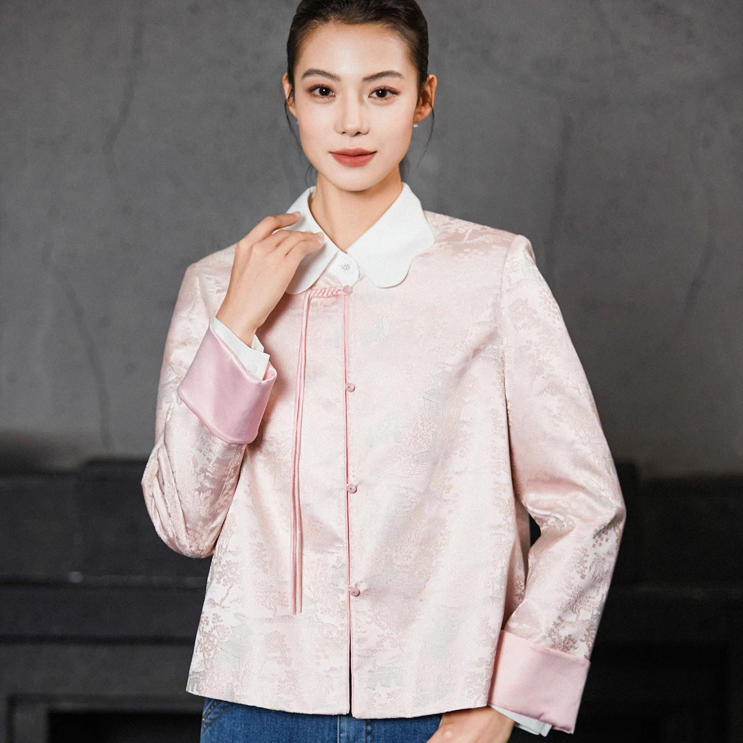 H421313554新中式单排扣春季外套女士气质宽松印花中国风