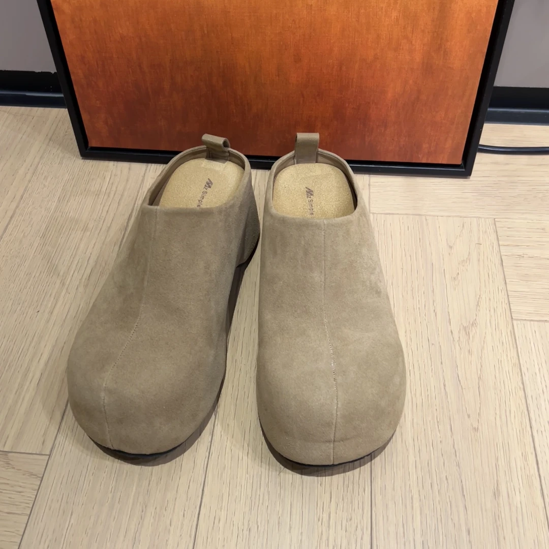 九儿 勃肯鞋女秋冬新款复古厚底包头半拖鞋-2215