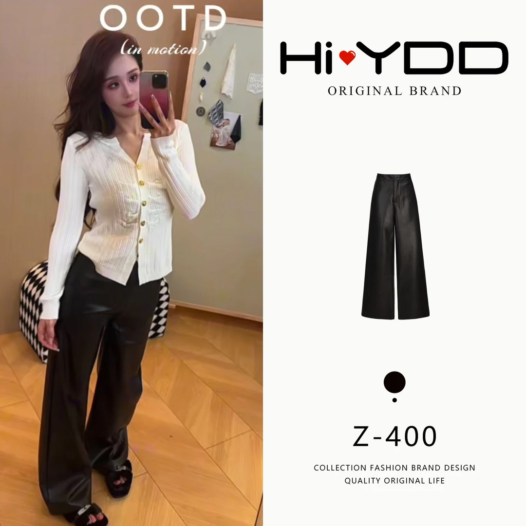 YDD•「Z-400」秋款直筒皮裤显瘦休闲辣妹个性宽松阔腿加长裤D-511