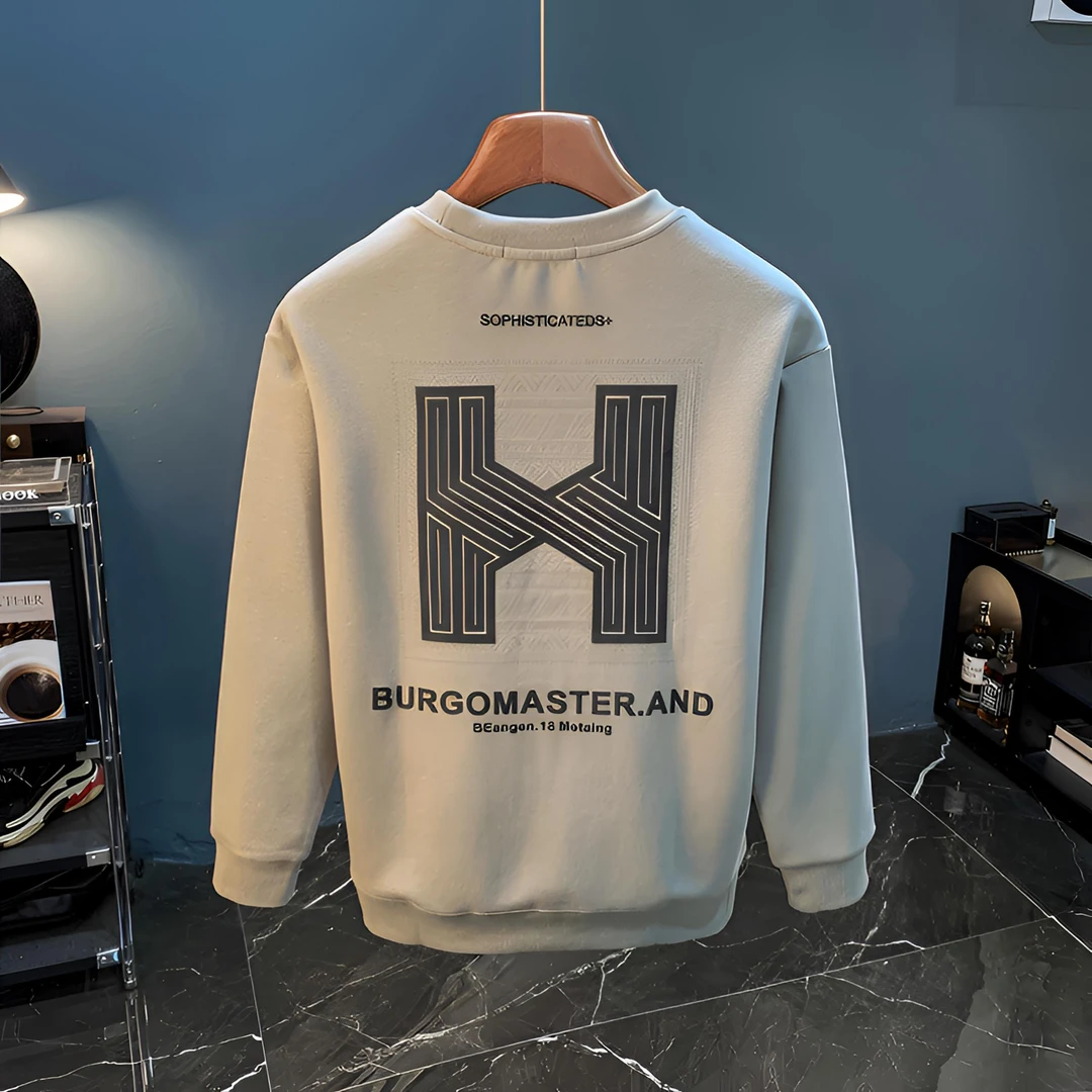 印花宽松卫衣男春秋季新款长袖薄款外套高端圆领套头针织衫上衣男