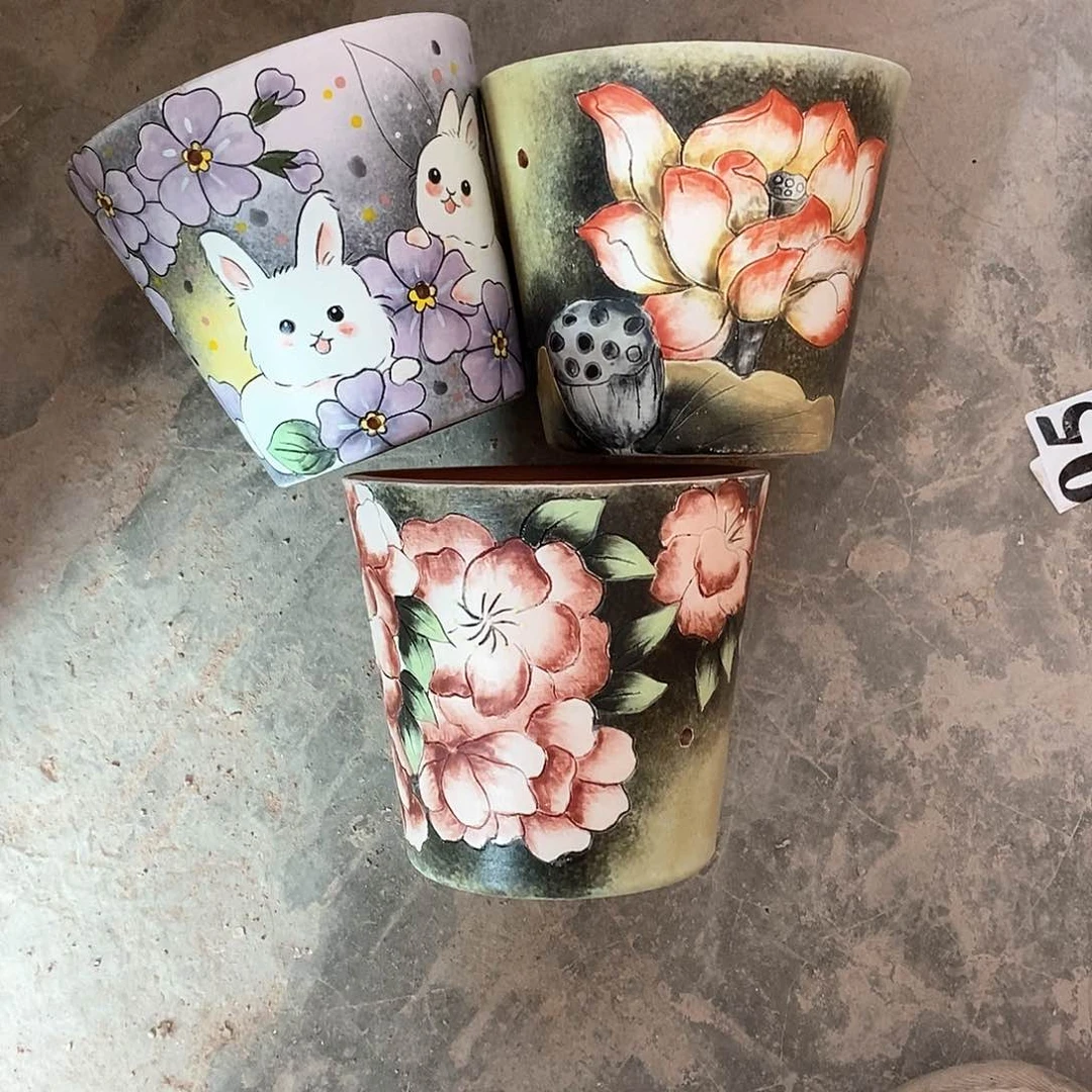 手绘手工制作陶瓷花盆36微瑕W****g