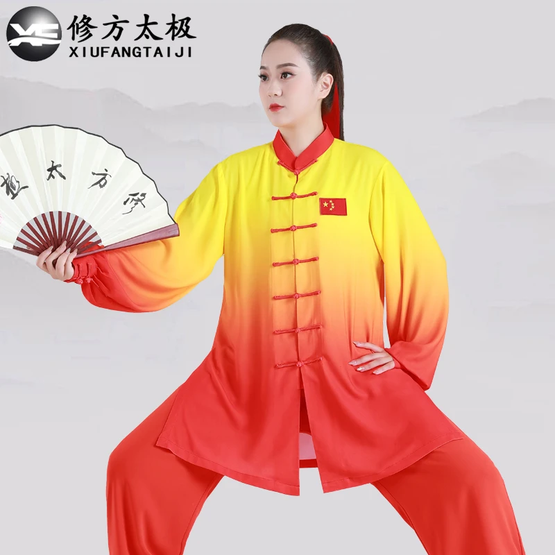 太极服渐变飘逸垂顺八段锦比赛表演服太极拳练功服男女通用春秋款