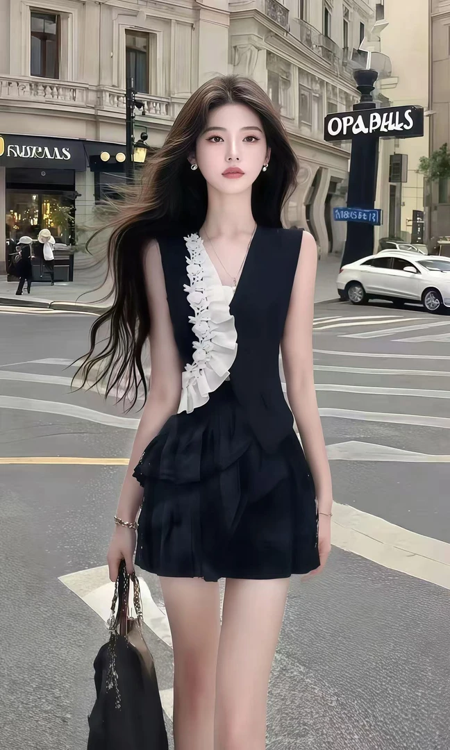 新款法式轻奢优雅别致设计感修身V领连衣裙时尚小众氛围感女装