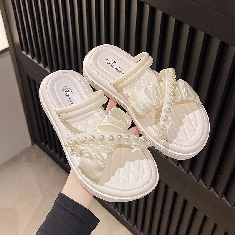 两穿凉鞋女夏季时尚珍珠厚底罗马鞋仙女风百搭凉拖