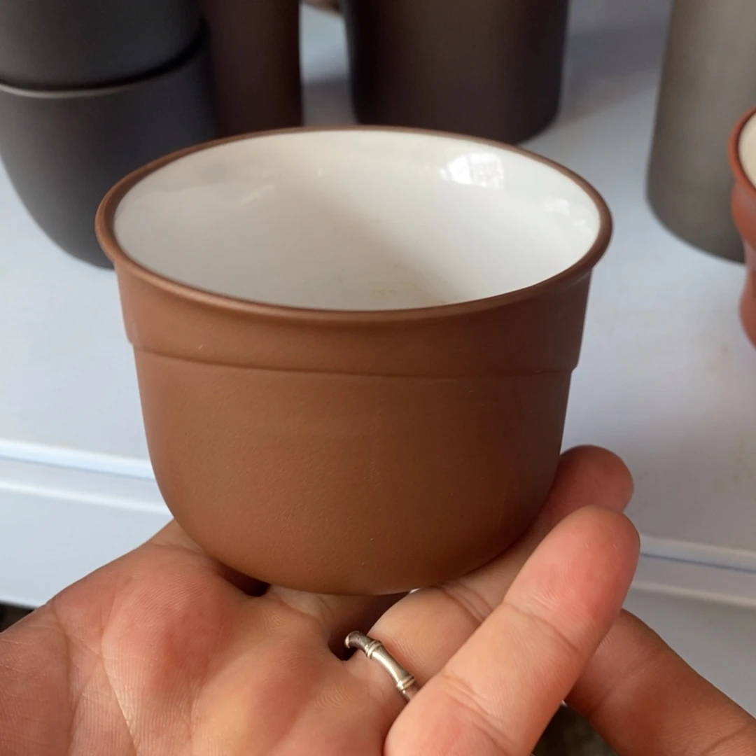 茶壶紫砂老紫泥大口白釉杯200cc