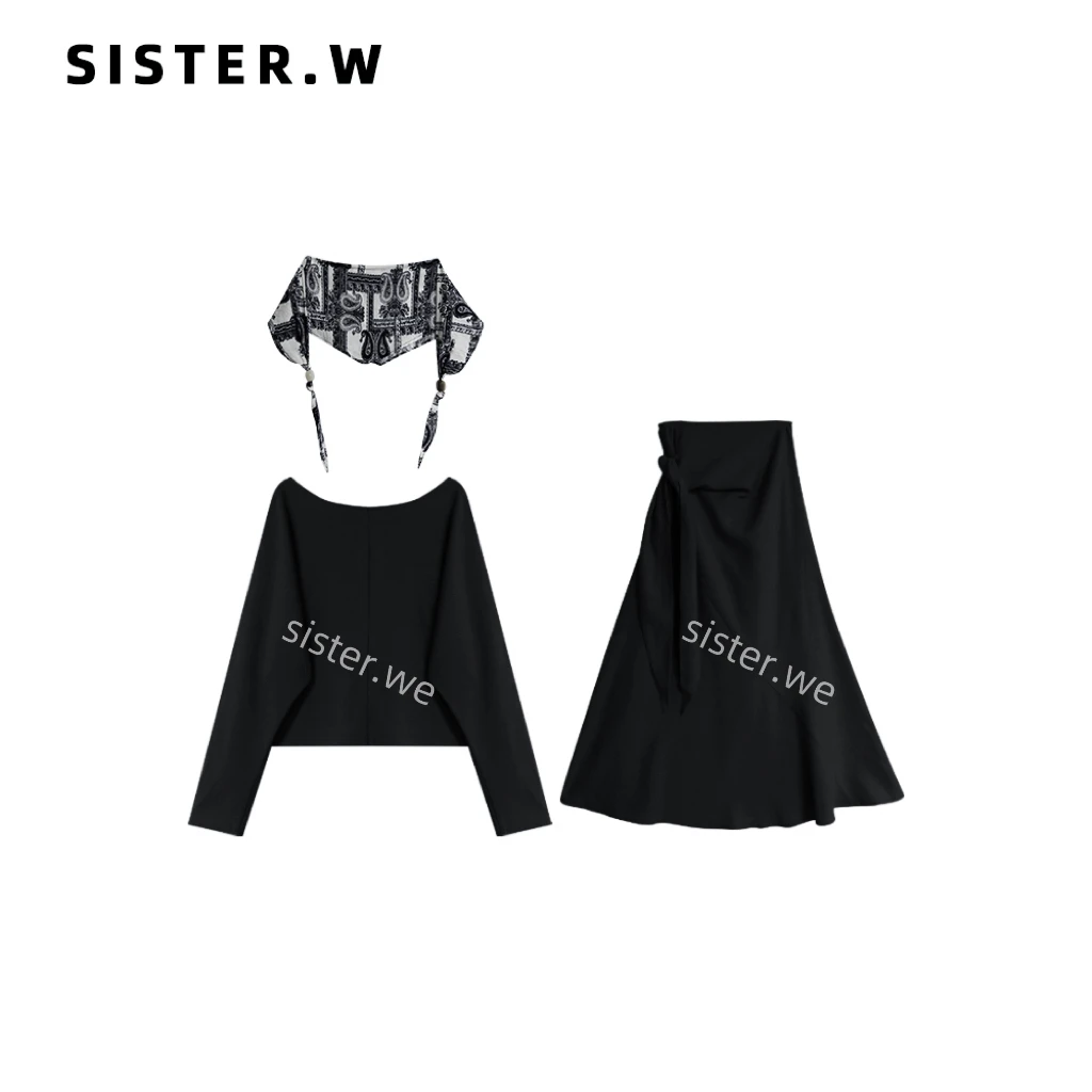 薇姐【简式松弛】Sister·We秋季简约设计小衫+绑带半裙+丝巾 2667