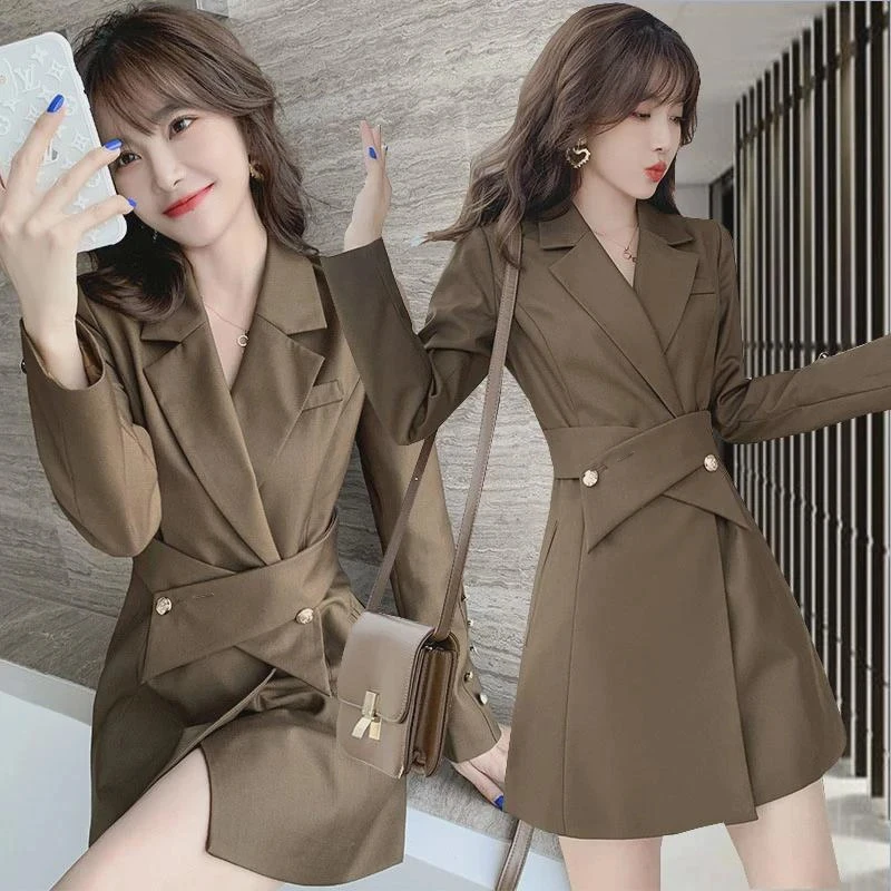 【有里布】春新款胖mm小西装时尚休闲显瘦西服西装裙连衣裙D0347