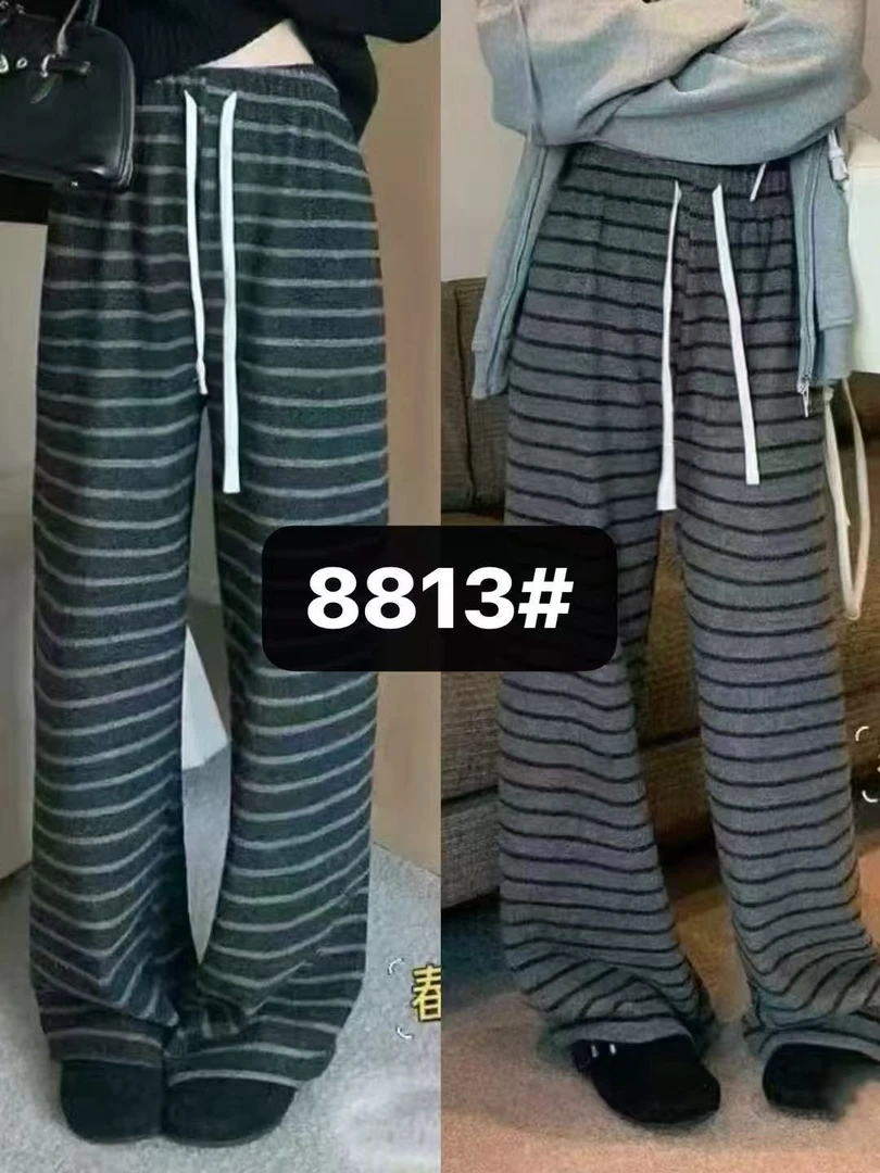 欧货春款条纹直筒休闲裤8813