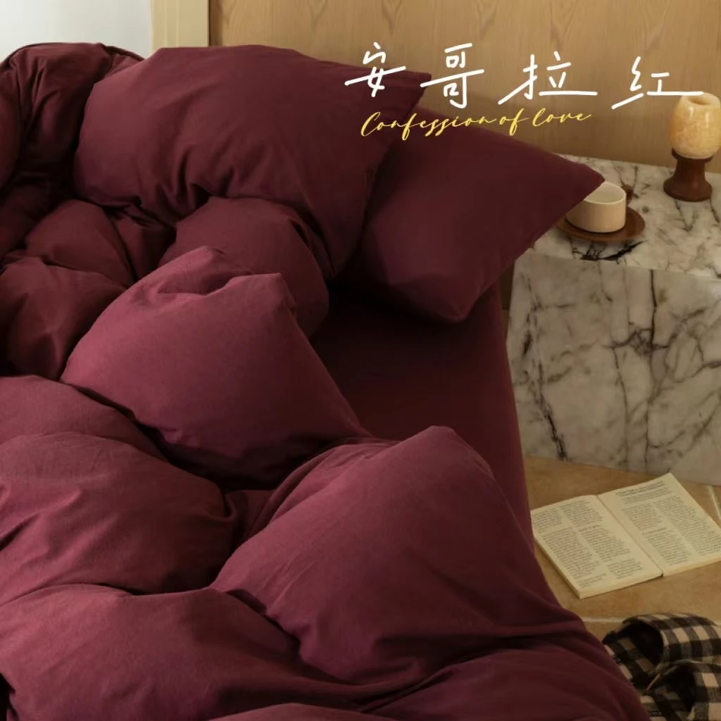 （床笠款）新款纯色纯棉（针织棉）被套四件套！