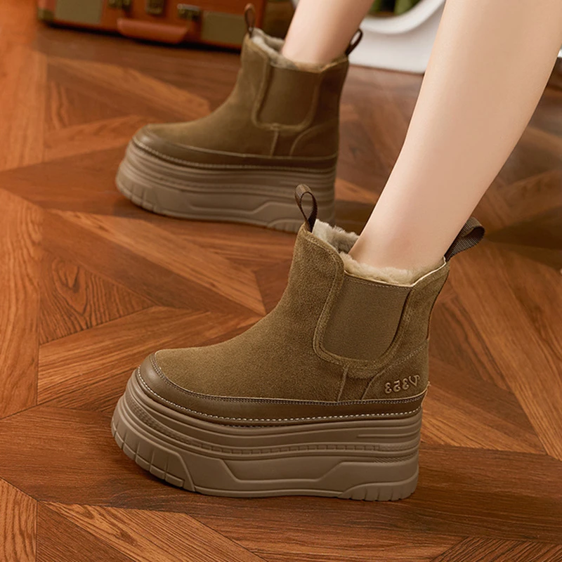 厚底加绒保暖冬季百搭时尚女鞋雪地靴真皮牛反绒（磨砂皮）2025年冬