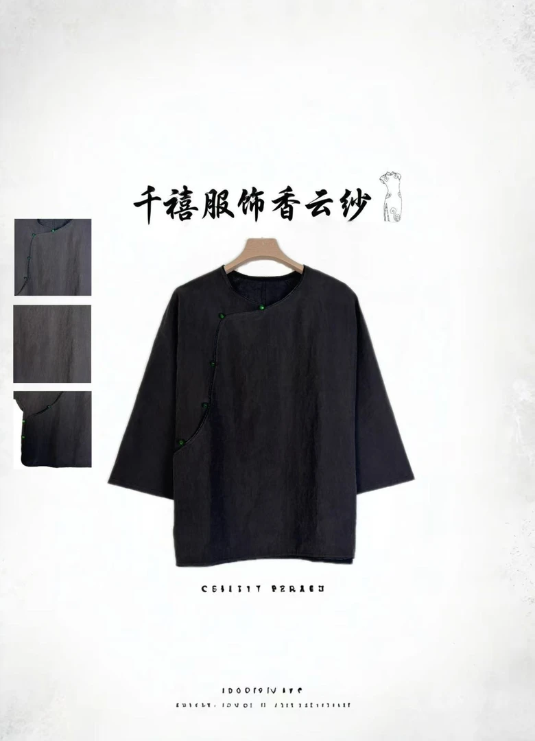 【千禧专属】1400简约唯美高尚气质灰龟桑蚕丝香云纱上衣