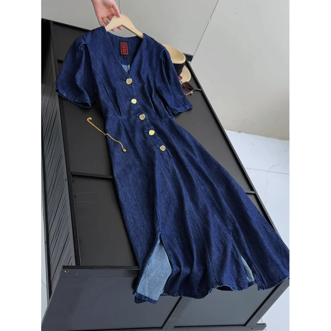 棉+亚麻 立剪收腰 简约通勤法式气质连衣裙中长裙