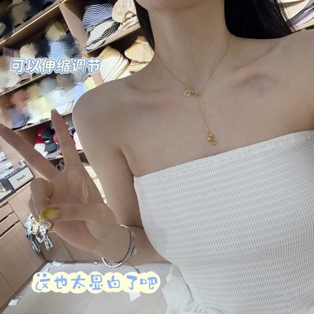 钛钢吊坠 现货~不掉色！立体葫芦流苏项链 抽拉肖邦链可调节