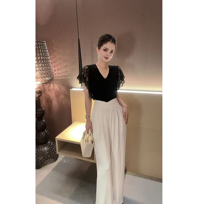 腰部不规则直筒阔腿裤K30374