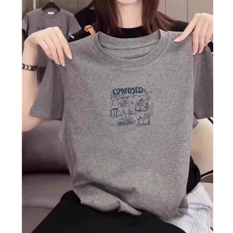 欧货爆款短袖t恤女夏季2025新款时尚卡通印花显瘦正肩上衣