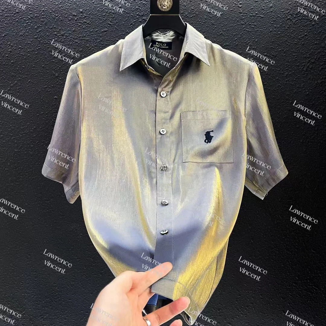 Lawrence 夏季炫彩鎏金衬衫男女速干透气百搭休闲衬衣短袖CY005