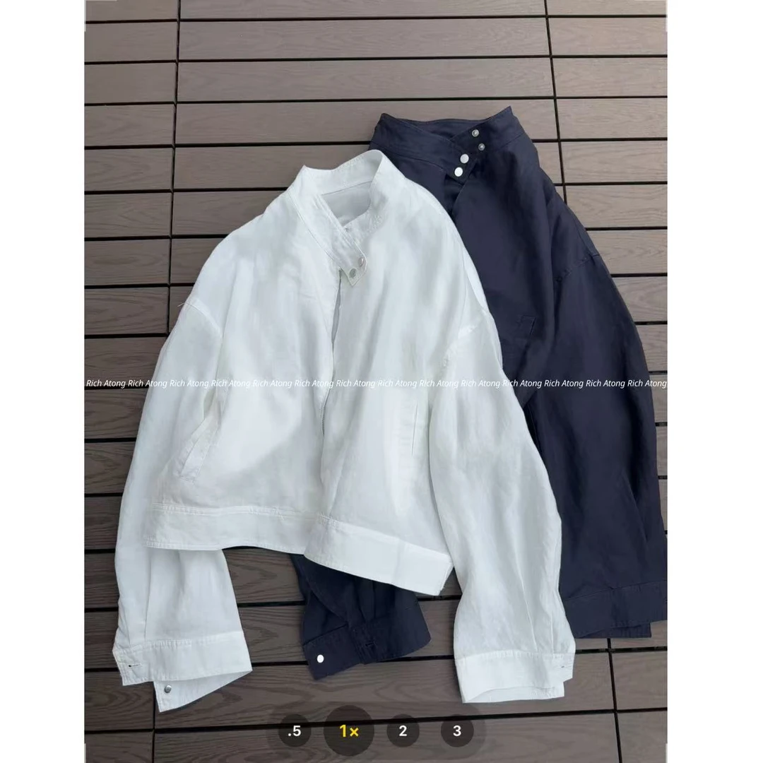 atong/阿彤-【澜夜白】-2025 精梳棉手工亚麻宽松棒球外套0411-07