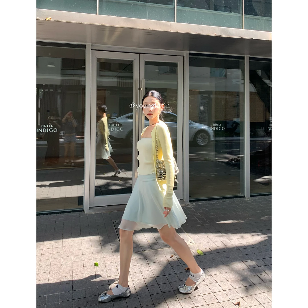 70不是七十【薄荷冰茶】春夏韩系中低腰设计感雪纺半裙