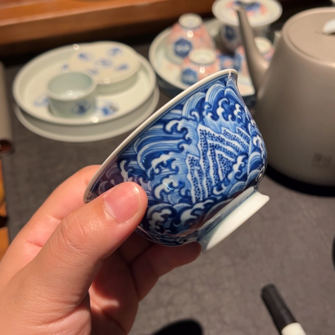 盐***者杯子瓷海浪盖碗一个