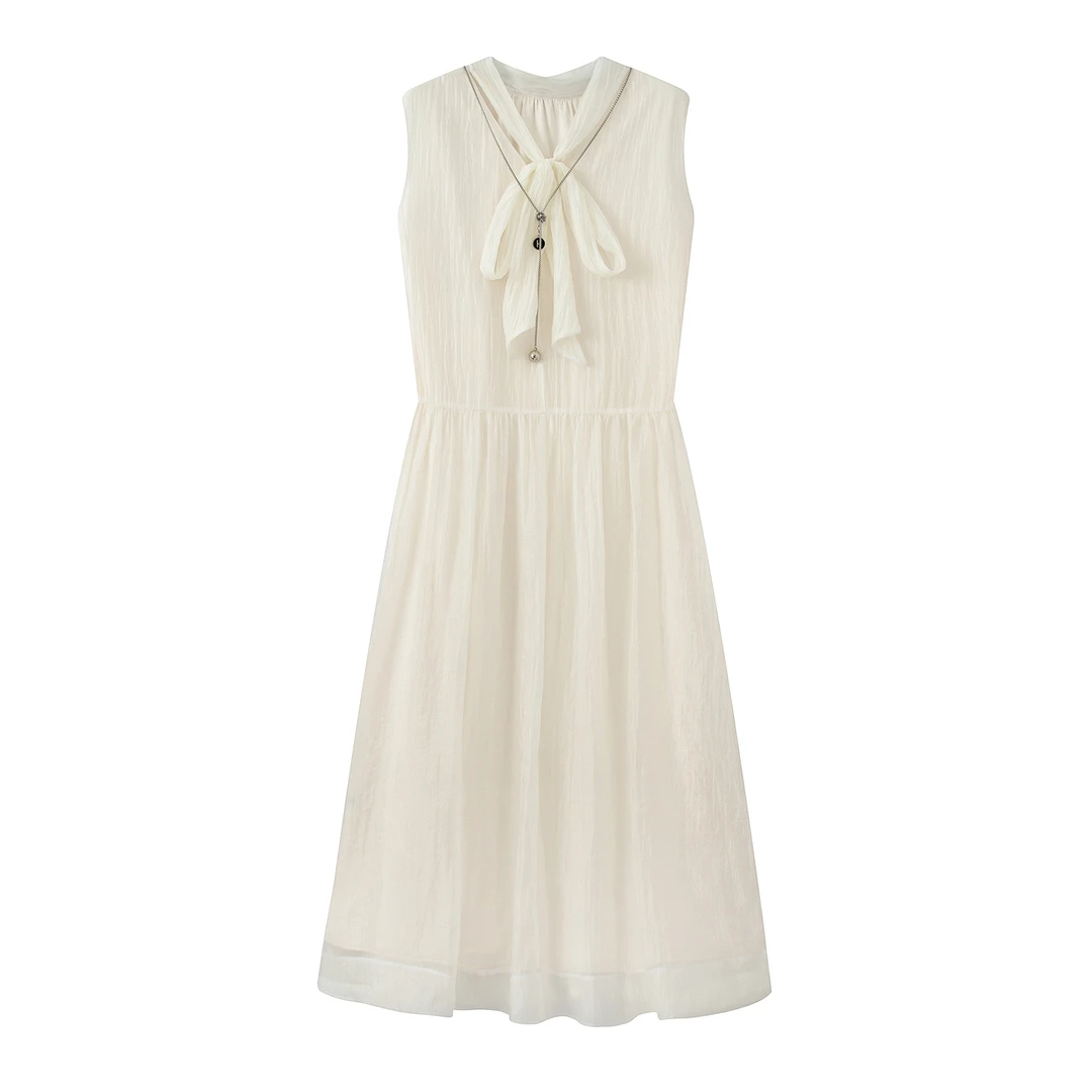 艾*家同款连衣裙2025新品气质无袖蝴蝶结连衣裙女1827