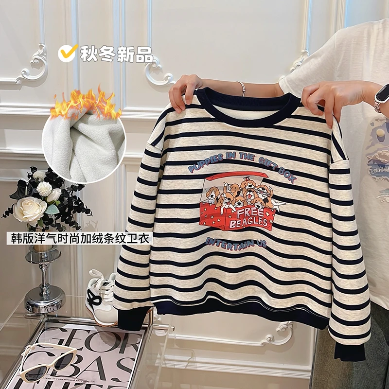 女孩秋冬季6-12岁-15岁加绒加厚卡通卫衣女童中大童衣服韩版童装