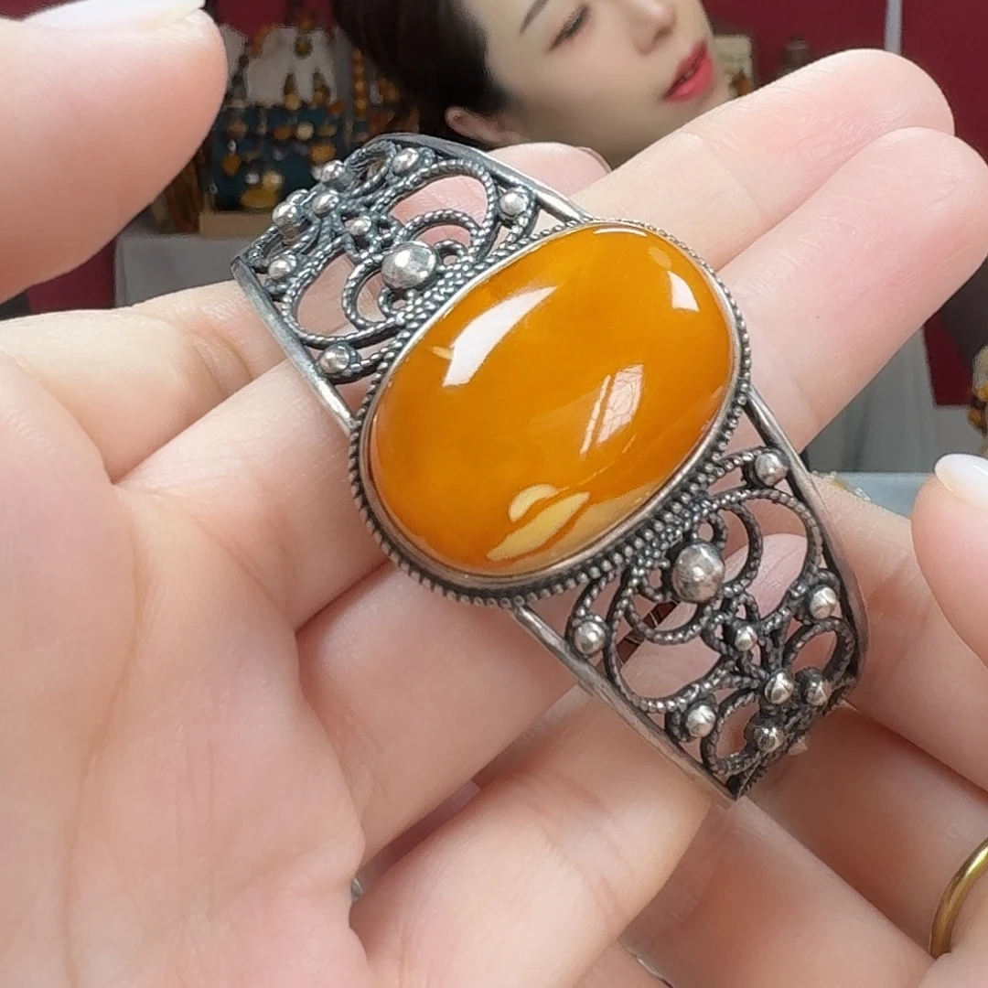蜜蜡银S925镶嵌手链手串