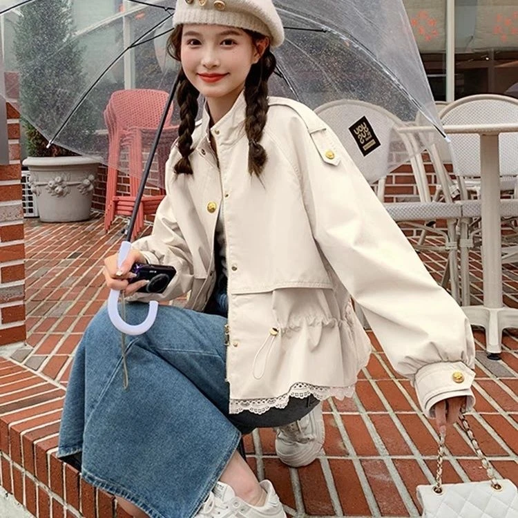 女衬衫领拼接御姐风蕾丝短外套休闲春秋季学生外套